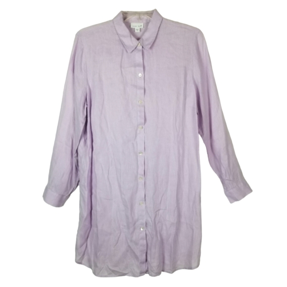 J Jill Love Linen Women's Medium Long Sleeve Button Tunic Top Shirt Purple Slit - Picture 1 of 11